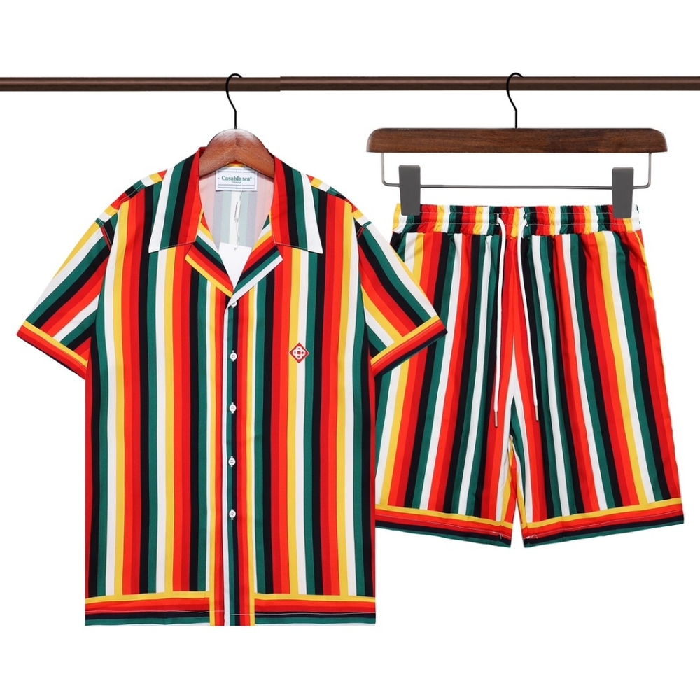 Casablanca Men's fashionable casual letter printed short-sleeved shirt + shorts